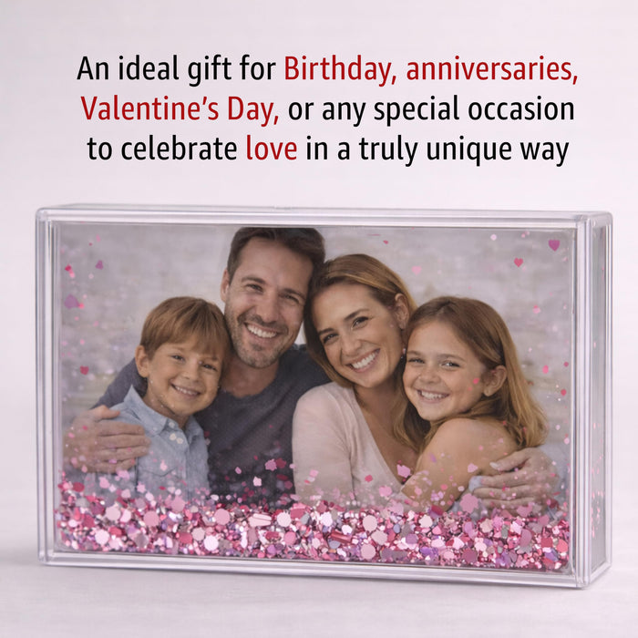 Art Street Pink Glitter Magnetic Photo Frame, Liquid Filled Photo Holder, Dynamic Shaking Glitter Photos Magnet, Unique Valentine’s Day Gift, Acrylic Fridge Magnet Frame, 2.3x3.7 Inch