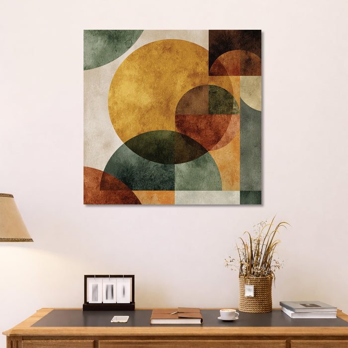 Boho Geometric Circles Stretched Canvas Wall Art Painting For Living Room, Modern Minimalist Earth Tone Painting, Abstract Decor for Living Room, Office & Studio (56xx56 cm)