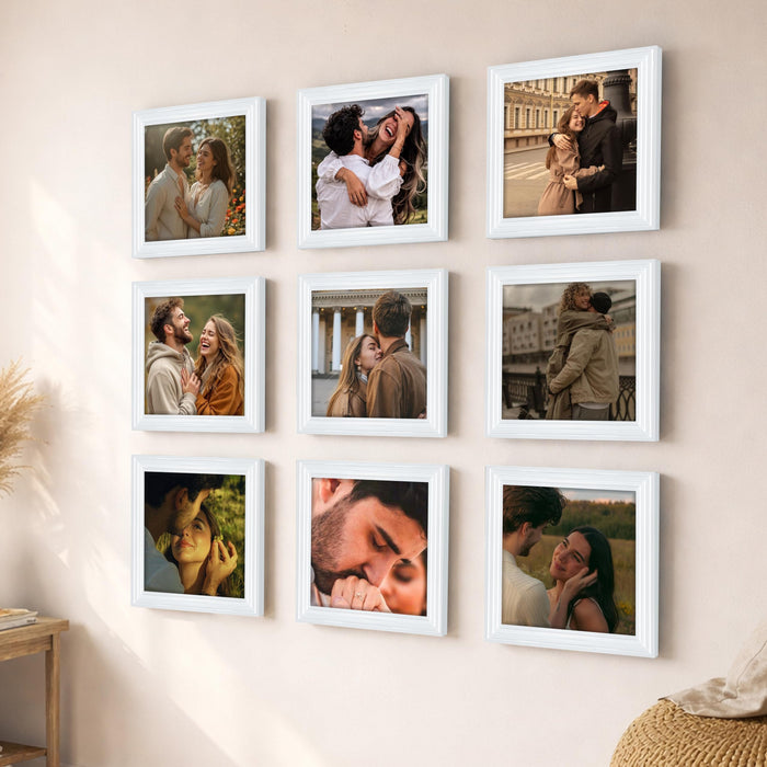 Art Street Luxury Photo Frame for living room, Modern Step Design Photo Frames for Photograph, Art Work, Kids Room Set of 9 (12x12 Inch, White)