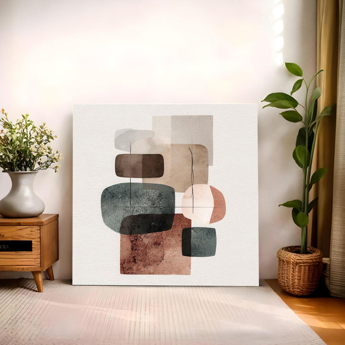 Boho Geometric Circles Stretched Canvas Wall Art Painting For Living Room, Modern Minimalist Abstract Painting for Living Room, Office & Studio (56xx56 cm)