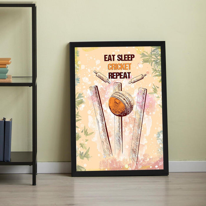 Art Street Framed Wall Hanging Art Print Cricket Ball Hitting Wickets Sports Poster For Home Decor, Living Room, Office And Hotel Decor, (12.7X17.5 Inch)