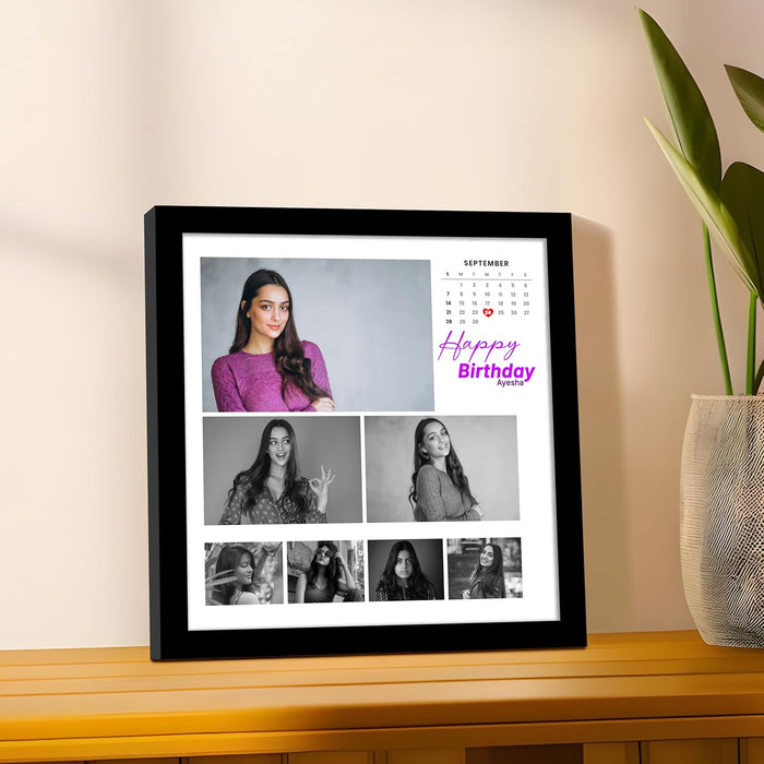Personalized Calendars Theme Happy Birthday Wall Photo Print Collage with 7 Photo Upload Customized Photo Frame (Frame Size 11x11 inch)