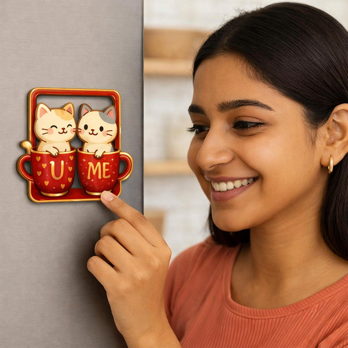 Valentine’s Day Gift for Couples Girlfriend Boyfriend Romantic Couple Gift Idea Love Token Anniversary Present Cute U & Me Cats Fridge Magnet for Refrigerator 8x9 cm, Art Street