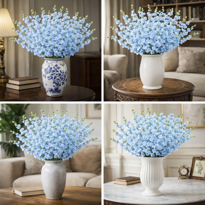Art Street Artificial Blue Cherry Blossom Flower Bunch for Table Indoor Home Decoration |Valentine Day, Christmas Day, New Year Decor | Set of 4 |16 Stems, Size: 18.5 Inch (Without Pot)