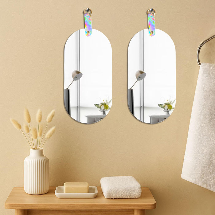 Art Street Frameless Capsule Acrylic Mirror Pack of 2 Shatterproof, Self-Adhesive, Decorative Acrylic Wall Mirror for Bathroom, Bedroom, Living Room, Vanity Area Mirrors, Capsule Mirrors 13x29 cm