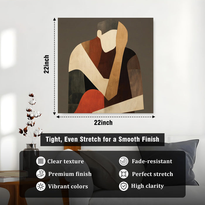 Abstract Stretched Canvas Wall Art Painting for Living Room, Modern Minimalist Figurative Painting, Mid-Century Boho Decor in Earthy Terracotta & Brown for Living Room, Office & Studio (56xx56 cm)