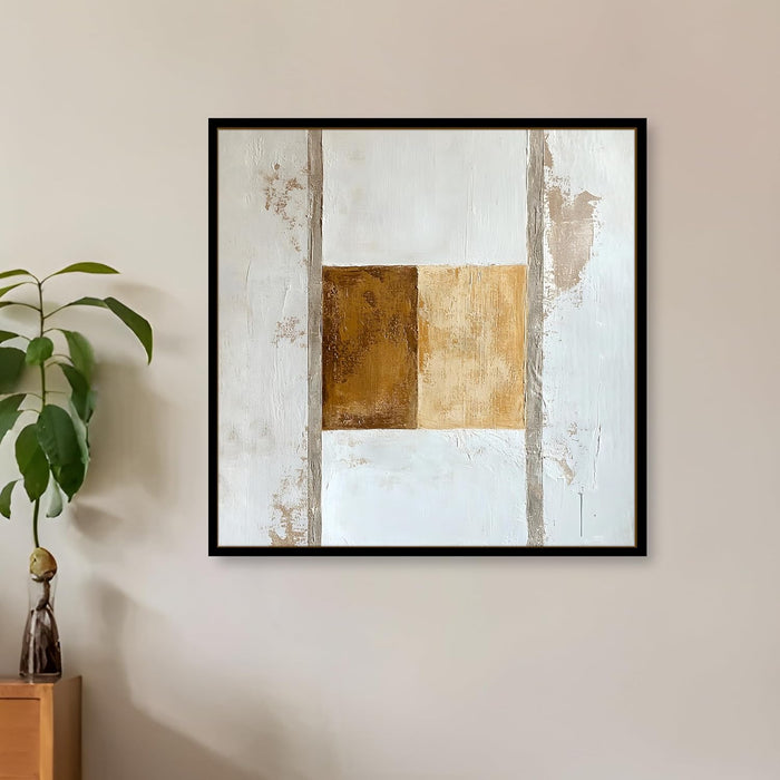 Multicolor Abstract Canvas Wall Art Painting – White Beige Brown Gallery Wrap Canvas Wall Décor Painting (56x56 cm)