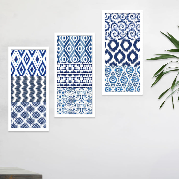 Art Street Framed Wall Art Painting, Modern Geometric Pattern Inspired by Ikat (Set of 3, 8x18 Inch Each)