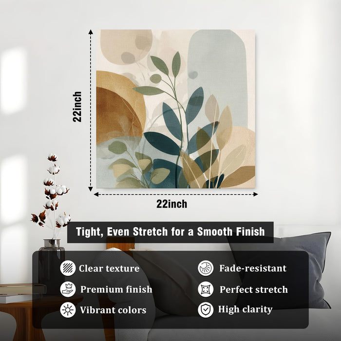 Abstract Botanical Stretched Canvas Wall Art Painting For Living room, Modern Boho Sage Green & Earth Tone Floral Print, Minimalist Nature for Living Room, Bedroom & Office Decor (56xx56 cm)