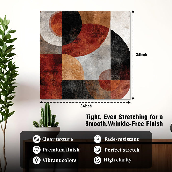 Geometric Abstract Stretched Canvas Painting For Living Room | Modern Rustic Wall Art Large Canvas Painting For Livingroom Home Decor, Bedroom, Hallway's, Office, Hotel - 86x86 cm
