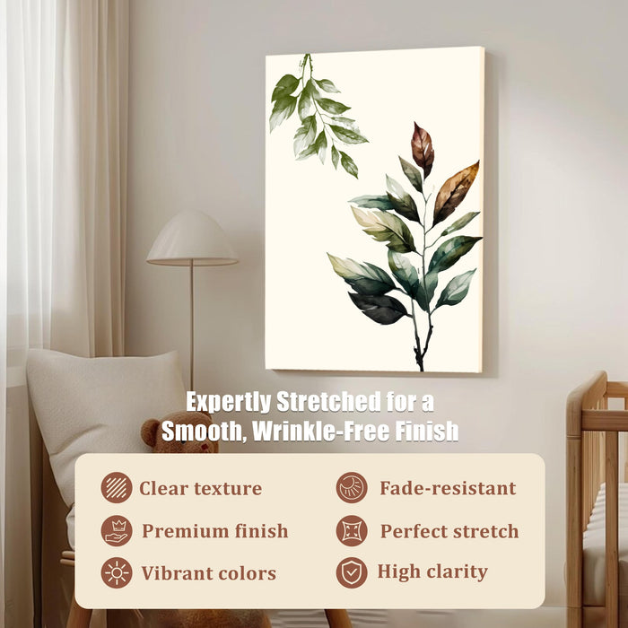 Abstract Botanical Green Leaves Stretched Canvas Wall Art Modern Boho Illustration Painting for Home & Office Wall Decor, (16x22 Inch)