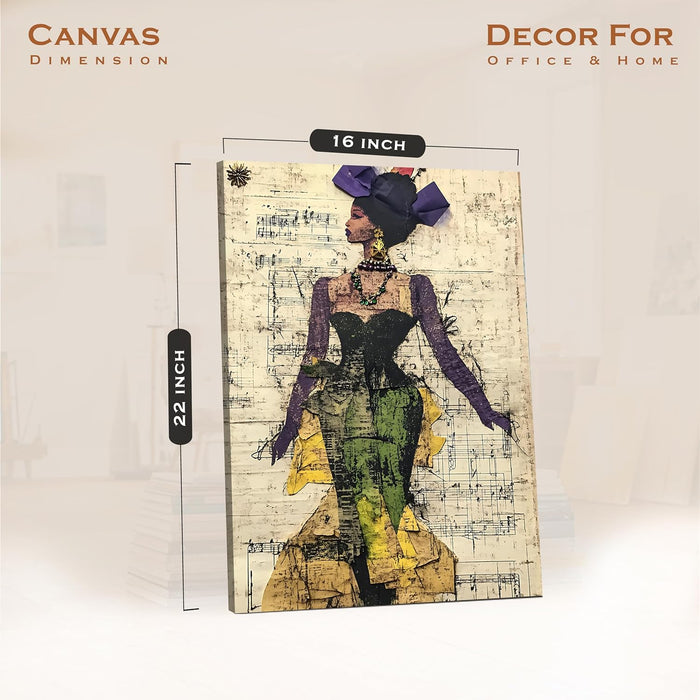 Abstract Painting of African Girl with Music Notes Theme in Multicolor | Digital Painting On Canvas Stretched on Wood (16x22 Inch)