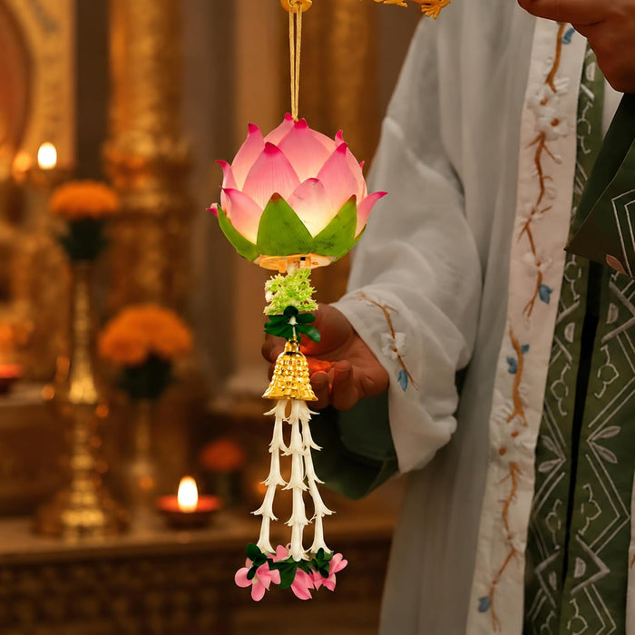 Pink Lotus LED Hanging Lantern Light for Diwali Decoration, Festive Home Decor, Mandir, Puja Room & Traditional Indian Festival Decoration