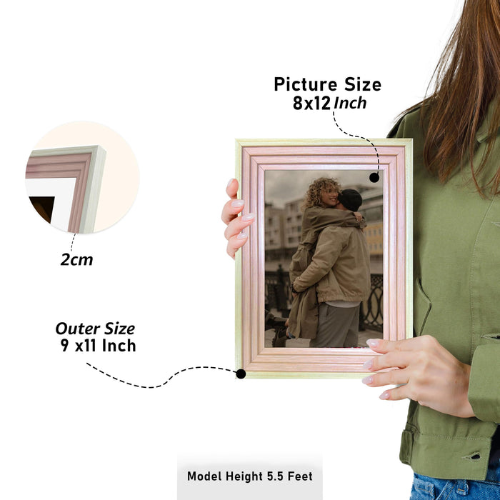 Art Street Luxury Photo Frame for living room, Modern Step Design Photo Frames for Photograph, Art Work, Kids Room Set of 9 (A4, 8x12 Inch, Pink)