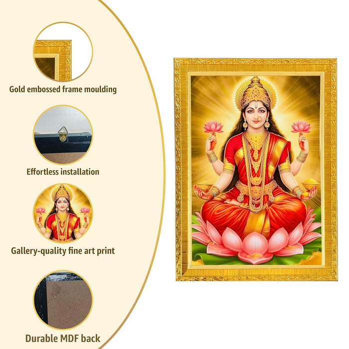 Devi lakshmi Ji Photo Frame for Mandir, Pooja Room | Divine Hindu Deity Wall Art (10x13 Inch)