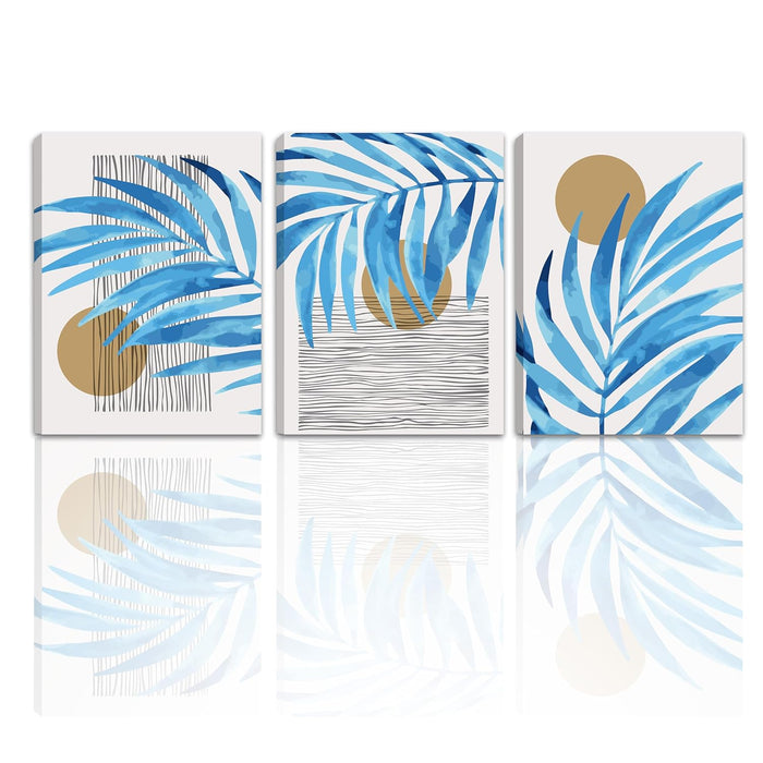 Art Street Stretched On Frame Canvas Painting Three Amber Tropical Blue Art For Living Room, Decorative Home & Wall Décor Abstract Art (Set Of 3, Size: 16x22 Inch)