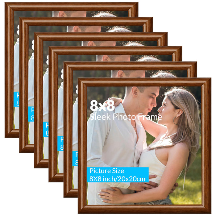Art Street Picture Photo Frame Set of 6 for Bedroom, Tabletop Frames with Stand, Photo Frames for Couples, Weddings, Home Decor, Portrait or Landscape Display (Brown, 8x8 Inch)