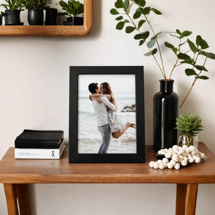 Art Street Black Photo Storage Box with Magnetic Closure, Picture Frame for 5x7 Photos, Foldable Image Storage Case with Elastic Strap, Tabletop and Wall Mount Display Frame, Size 15 x 20 cm