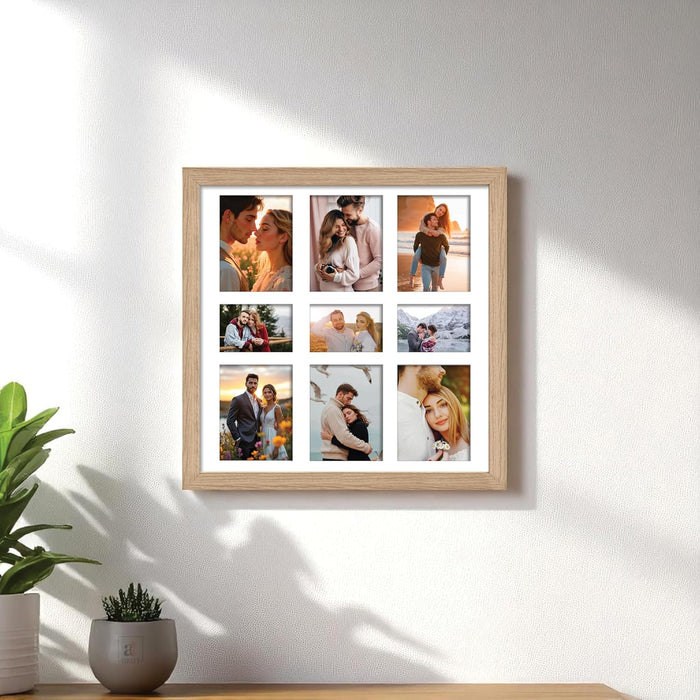 Photo Frame Collage 8x10, 5x8 cm Photos Display 9 Oppenings Wall Mounting Home Décor Black Photo-Frame (34x34 cm)