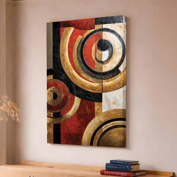 Abstract Metallic Circle Stretched Canvas Painting For Living Room | Luxury Geometry Orbital Stretched Canvas Wall Art For Livingroom Home Decor, Bedroom, Hallway's, Office, Hotel - 56x86 cm