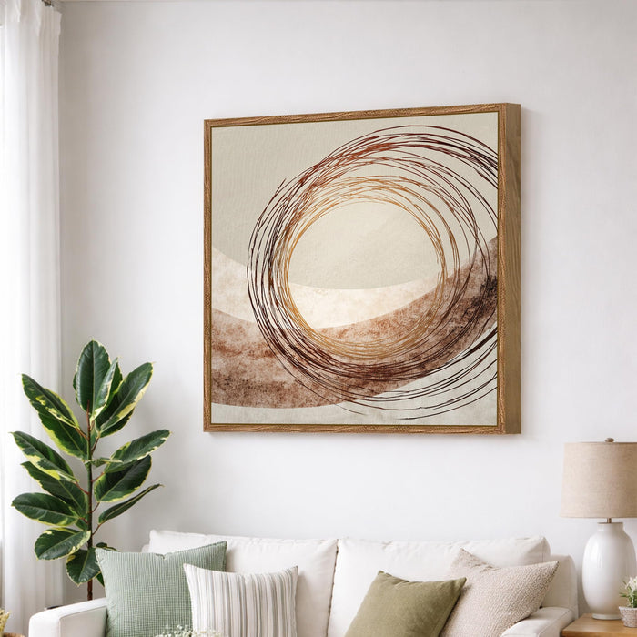 Abstract Circle Framed Painting For Living Room | Wabi-Sabi Line Circle Large Canvas Painting With Frame Wall Art For Bedroom, Hallway's, Office, Hotel, Size 58x58 cm