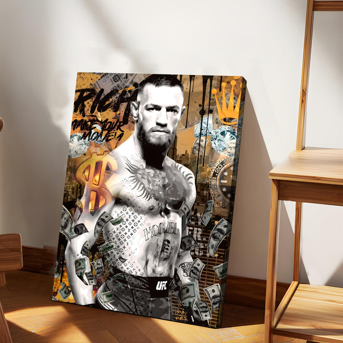 PAINTINGMANTRA Power Fighter Pop Art Stretched Canvas Painting Print | Strength & Money Motivation Wall Art | Modern Gym, Office & Home Wall Décor, 41x56 cm