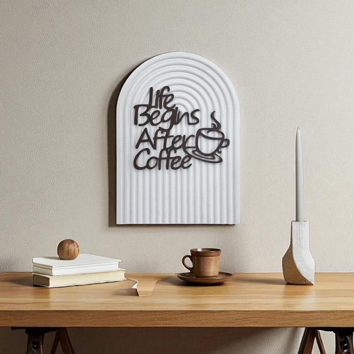 Art Street Wooden Boho Wall Art with Quote Real Wood Arched Base with Brown MDF Cutout Life Begins After Coffee Boho Bedroom & Living Room Décor 22x31 cm