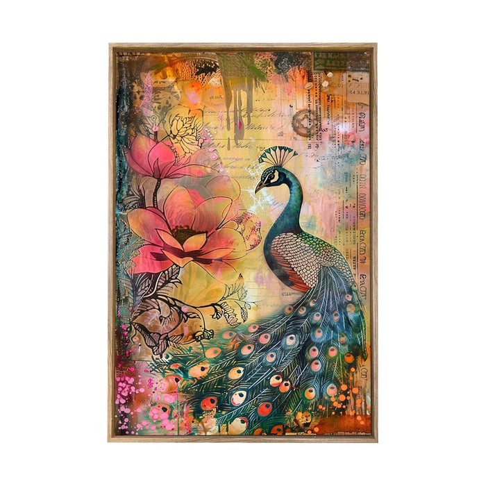 Large Canvas Painting Panel Framed Wall Art Print Morden Peacock Framed Luxury Paintings for Home Décor (Green, 23x35 Inch)