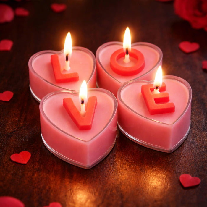Love Candles Heart Shaped Set Pack of 4 Candle for Valentine’s Day, Romantic Scented Candles for Decor Proposal, Anniversary Gift Girlfriend Boyfriend Spouse Rose Fragrance Candle 1.8x4 cm Art Street