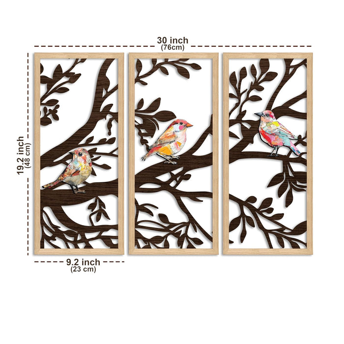 Bird Boho Wall Décor Hanging Set of 3, MDF Cutout Bird Decoration for Wall, Abstract Art 23x48 cm