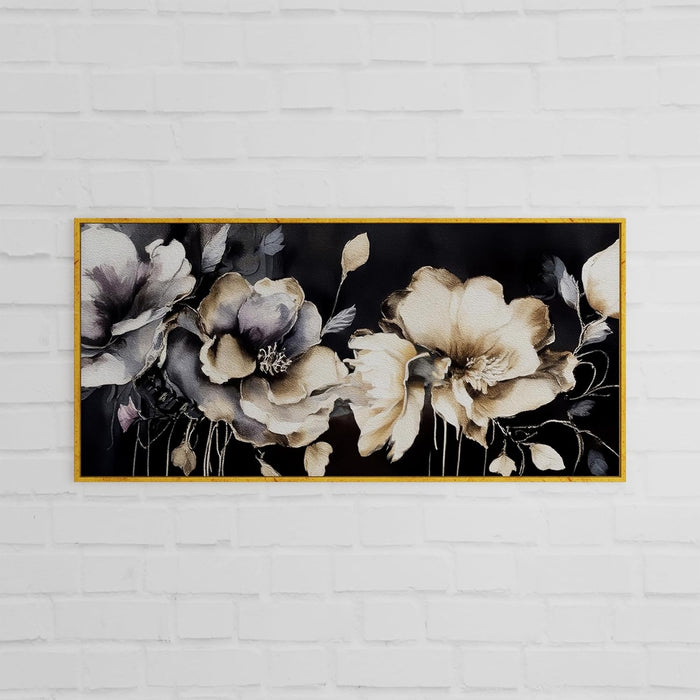 Art Street Abstract Magnolia Flower Large Canvas Painting Panel for Home Décor (Gold, 23x47 Inch)