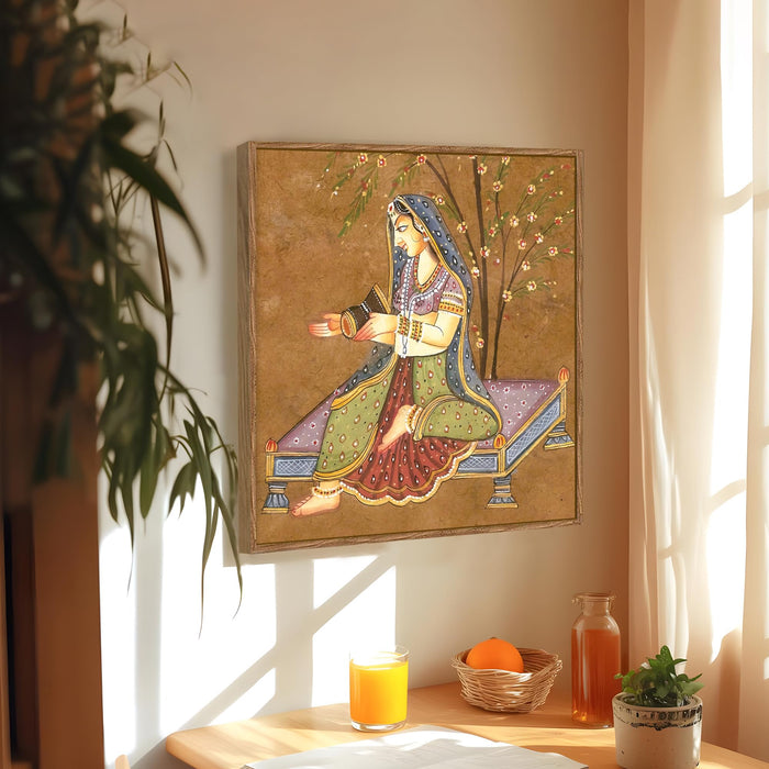 Indian Folk Framed Painting For Living Room | Traditional Ragamala Large Canvas Painting With Frame Wall Art For Bedroom, Hallway's, Office, Hotel, Size 58x58 cm