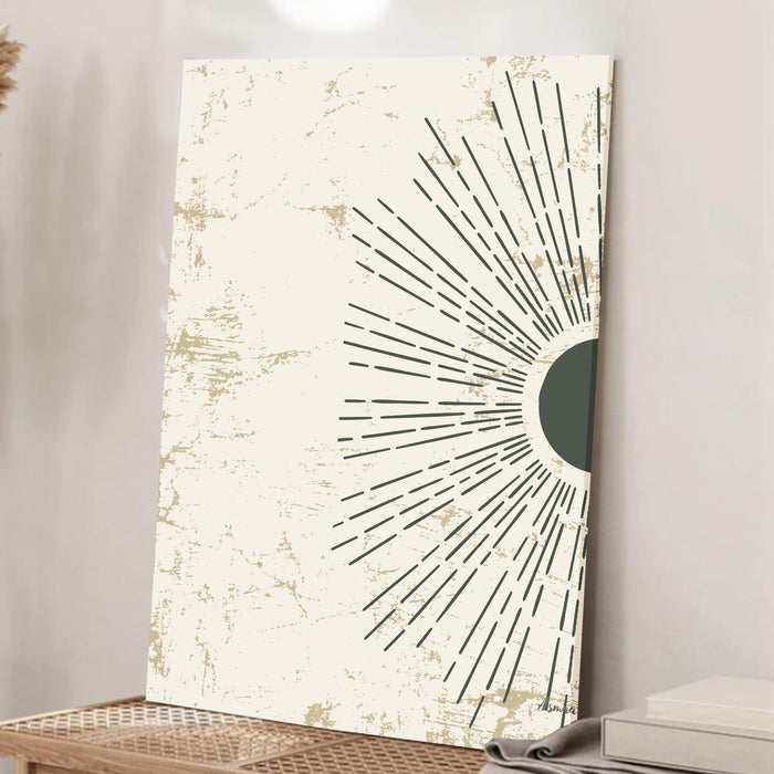 Abstract Sun Rising blue Stretched Canvas Wall Art Modern Boho Illustration Painting for Home & Office Wall Decor, (16x22 Inch)