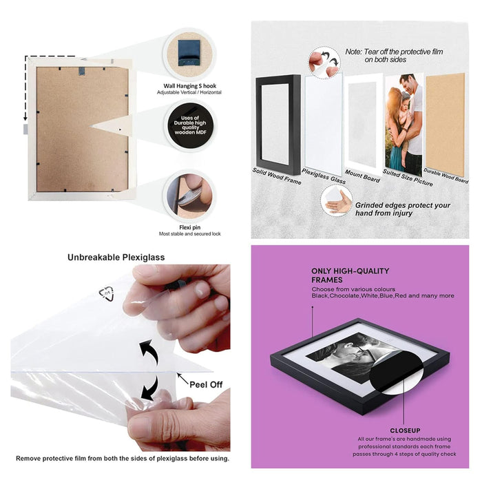 Wall Photo Frame for Home Décor (Set of 6), Plexiglass, Hindi Quotes Photo Frame (3 pcs- 8x10 Inches, 3 pcs-6x8 Inches)