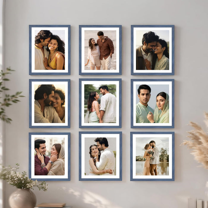 Wooden Cave Design Photo Frame Set of 9 | Black Picture Frames for Photos, Artwork & Certificates | Wall Décor for Living Room & Home (11x14 Inch)