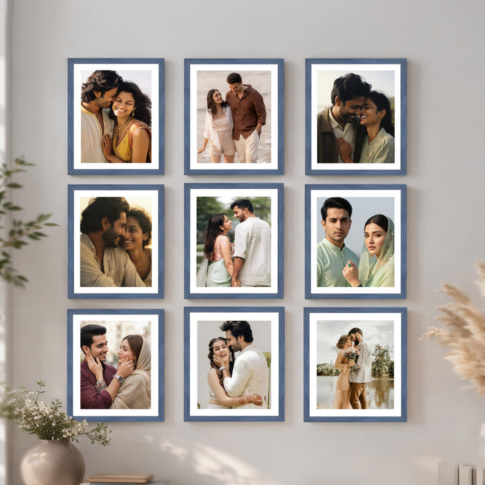 Art Street Premium Photo Frame for living room, Classic Aesthetic Design Photo Frames for Photograph, Art Work, Kids Room Set of 9 (8x10 Inch, Blue)