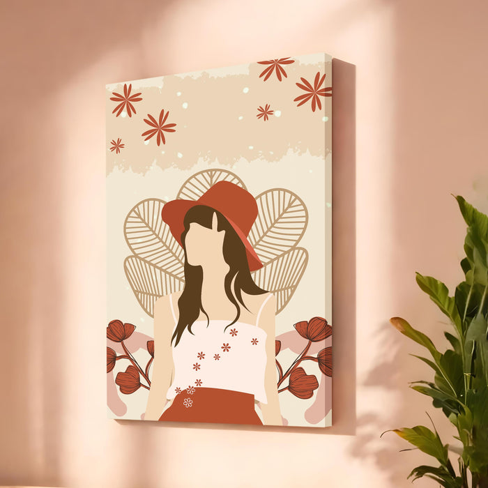 Boho Woman Portrait Stretched Canvas Painting For Living Room | Feminine Figurative Stretched Canvas Wall Art For Livingroom Home Decor, Bedroom, Hallway's, Office, Hotel - 56x86 cm