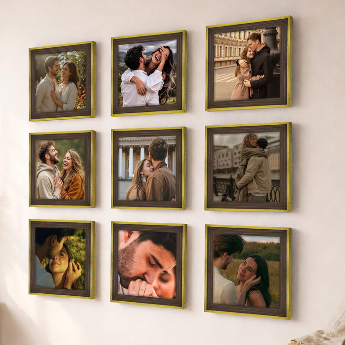 Art Street Luxury Photo Frame for living room, Modern Step Design Photo Frames for Photograph, Art Work, Kids Room Set of 9 (8x8 Inch, Gold)