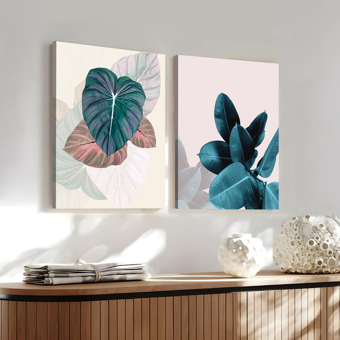 Floral Theme Stretched Canvas Art Print, Paintings, White Pack of 2 | Digital Print On Stretched-Canvas (30x41 CM)