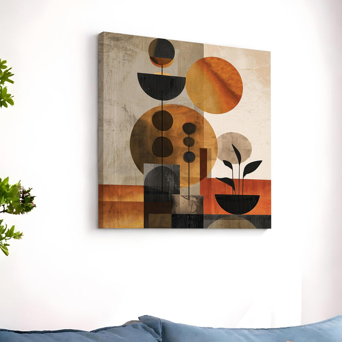 Abstract Sphered Leaf Stretched Canvas Wall Art Painting For Living Room, Modern Minimalist Geometric Painting, Earthy Orange & Brown Botanical Home Decor for Living Room & Office (56xx56 cm)