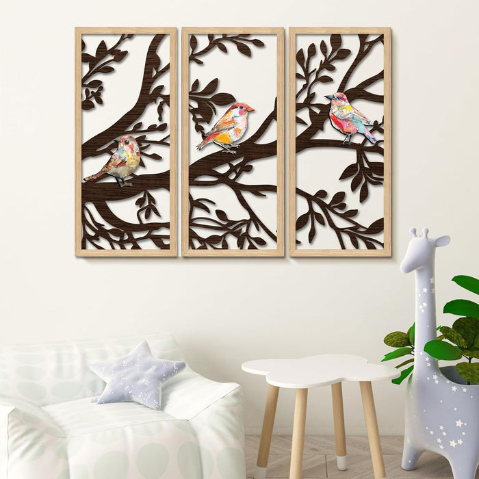 Bird Boho Wall Décor Hanging Set of 3, MDF Cutout Bird Decoration for Wall, Abstract Art 23x48 cm