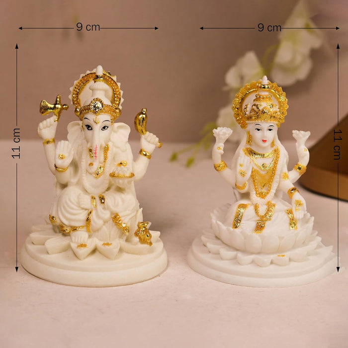 Laxmi Ji and Ganesh Ji Statue Showpiece Idol, Crafted from Marble Finish Laxmi Ji and Ganesh Ji Murti  (White, 9x11 cm)