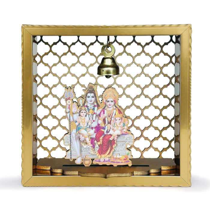 Art Street Shiv Parivar Small Pooja Mandir for Office & Home Wall Hanging Temple, Diwali Decoration, Gifts, Dcor for Friends & Family (7x7 Inch)