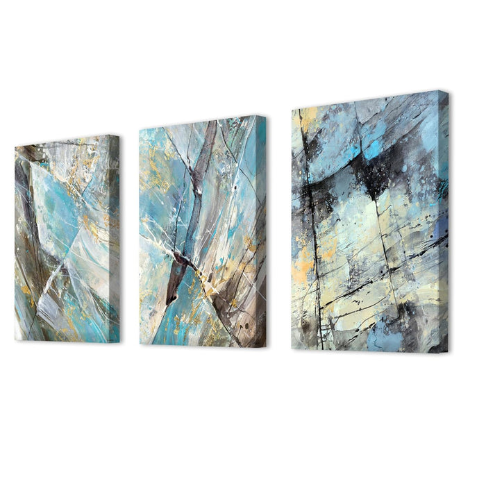 Art Street Blue Rock Stretched Canvas Painting Art Prints For Living Room Decoration (Set of 3, Size: 16x22 Inch)
