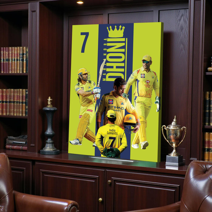 MS Dhoni Chennai Super Kings Cricket Fan Poster Canvas Painting Wall Art Decor, The Legend Thala, Ideal Gift for IPL & Indian Cricket Team Lovers, Bedroom, Office & Home Decoration 16 x 22 Inch