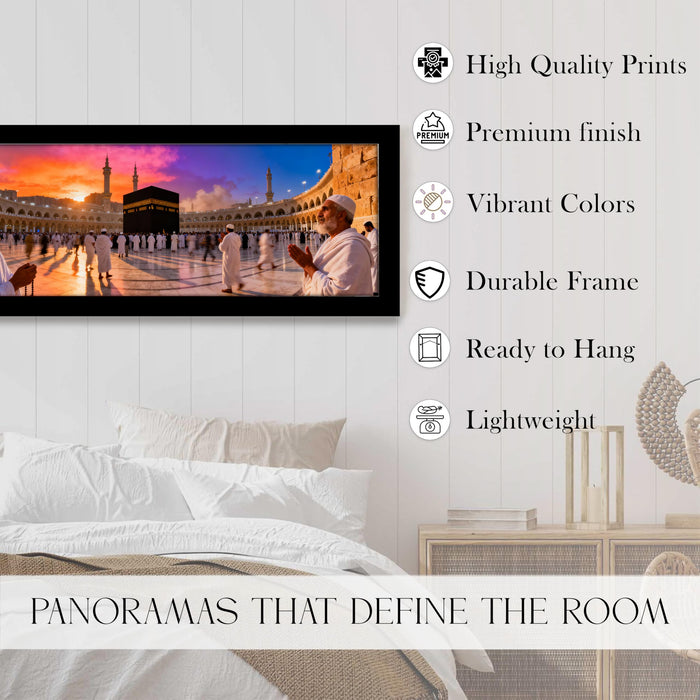 Makka Madina Kaaba Islamic Arabic Wall Art Framed Luxury Paintings for Home Decoration, Living room, Bedroom and Office Decoration (99x38 CM)