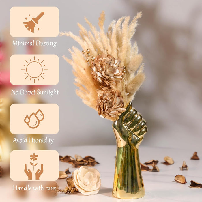 Dried Pampas Grass and Gloden Artificial Flowers Bouquet Boho Dried Flower Arrangement, Natural Dry Floral Bouquet 30 cm