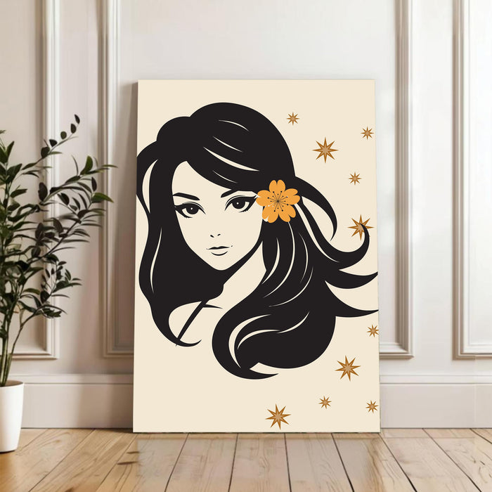 Abstract Female Stretched Canvas Wall Art Modern Boho Illustration Painting for Home & Office Wall Decor, (16x22 Inch)