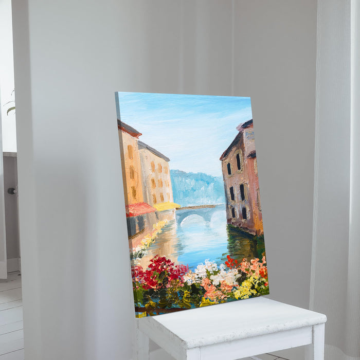 Art Street Stretched On Frame Canvas Painting Canal In Venice, Italy, Famous Tourist Place Art For Living Room, Decorative Home & Wall Décor Abstract Art (Size: 16x22 Inch)