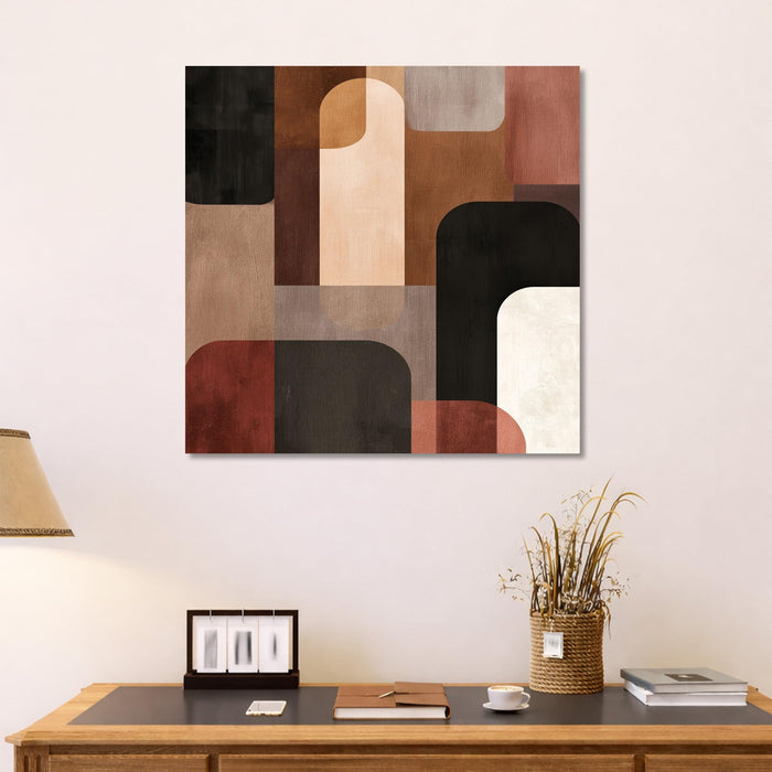 Mid-Century Modern Abstract Geometric Wall Art Painting For Living Room, Minimalist Bauhaus Arches & Shapes Stretched Canvas Painting for Living Room, Office & Home Decor (56xx56 cm)